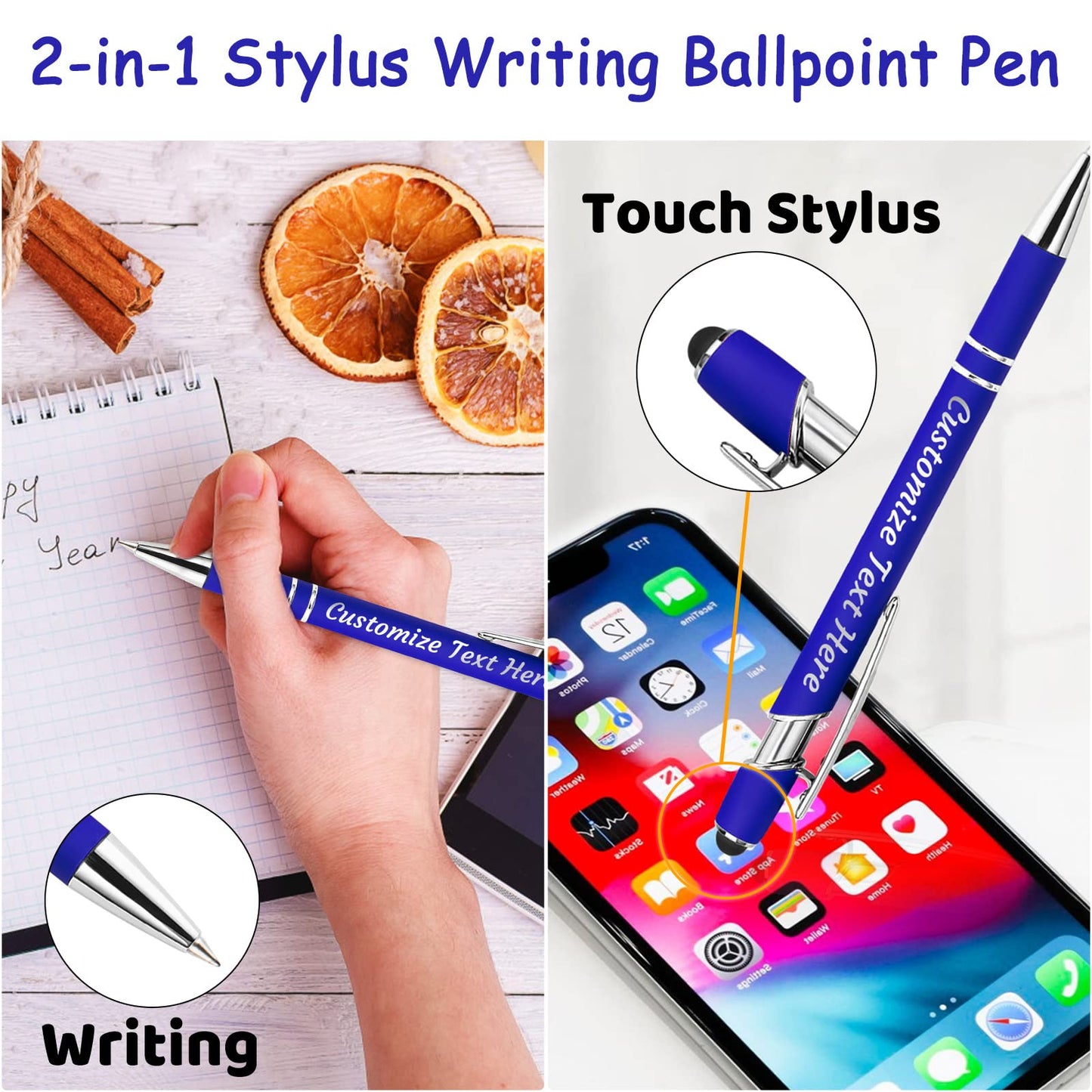 Personalized Pens Bulk 30 with Name Custom Engraving Ballpoint Pens with Stylus Tip Customized