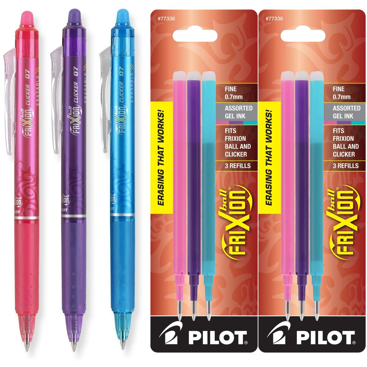 Pilot FriXion Clicker Retractable Erasable Gel Ink Pens, Fine Point, 0.7mm, Assorted Fashion Ink