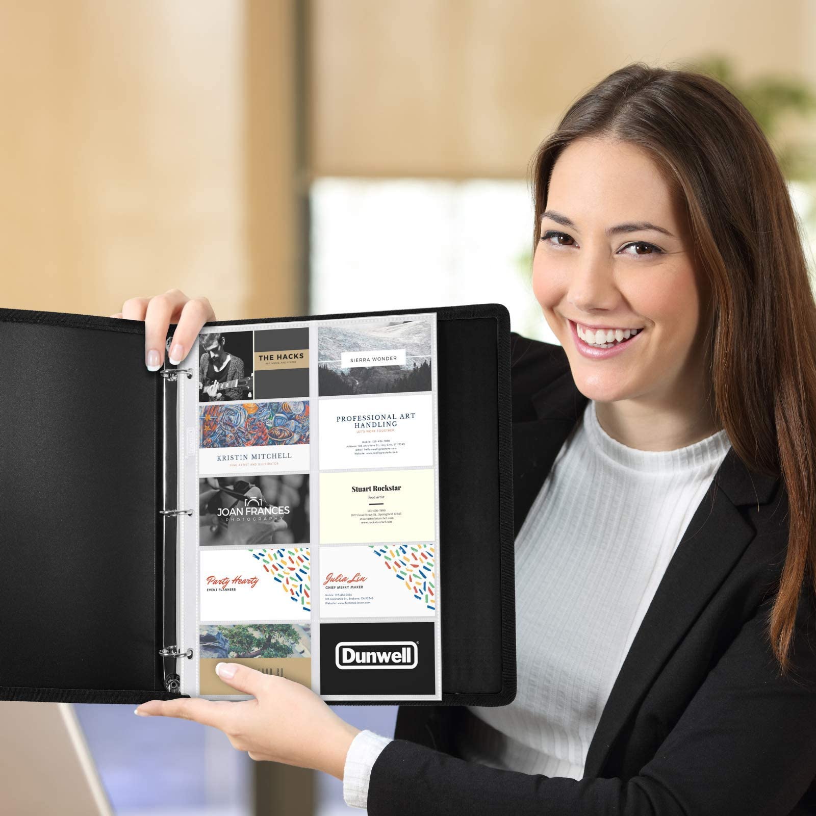 Dunwell Business Card Holder Sleeves, 50 Pack for 3-Ring Binders