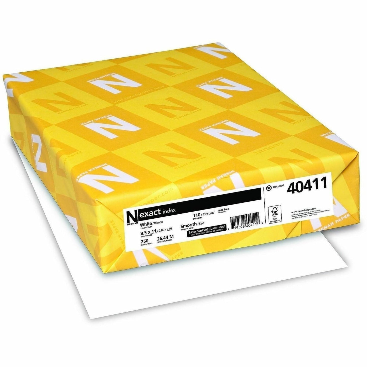 Neenah Exact 30% Recycled Extra-Heavyweight Index Card Stock, 8 1/2in. x 11in., 110 Lb, White, pk