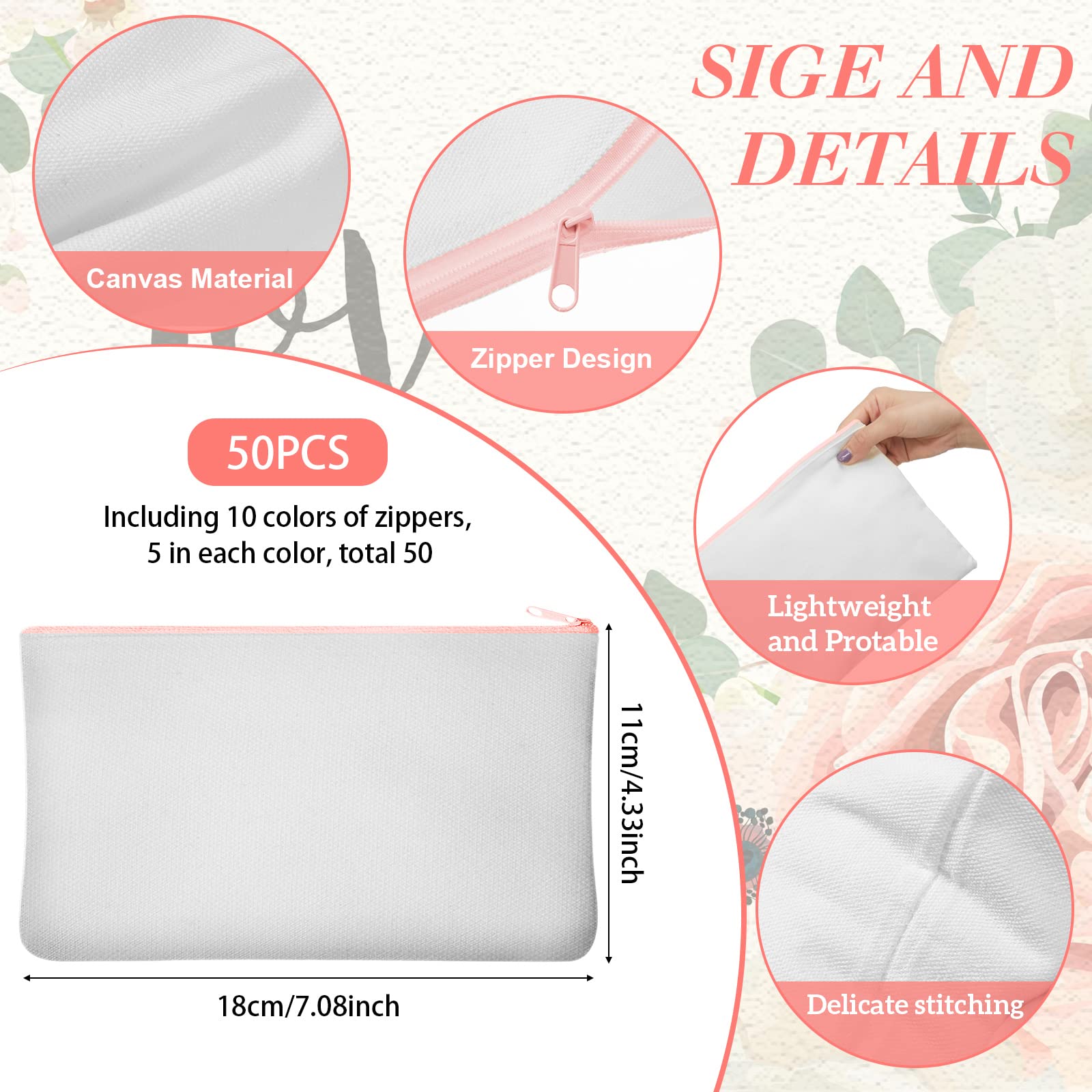 Frienda 50 Pcs Sublimation Blank Canvas Makeup Bags Bulk DIY Heat Transfer Canvas Pen Case Pencil