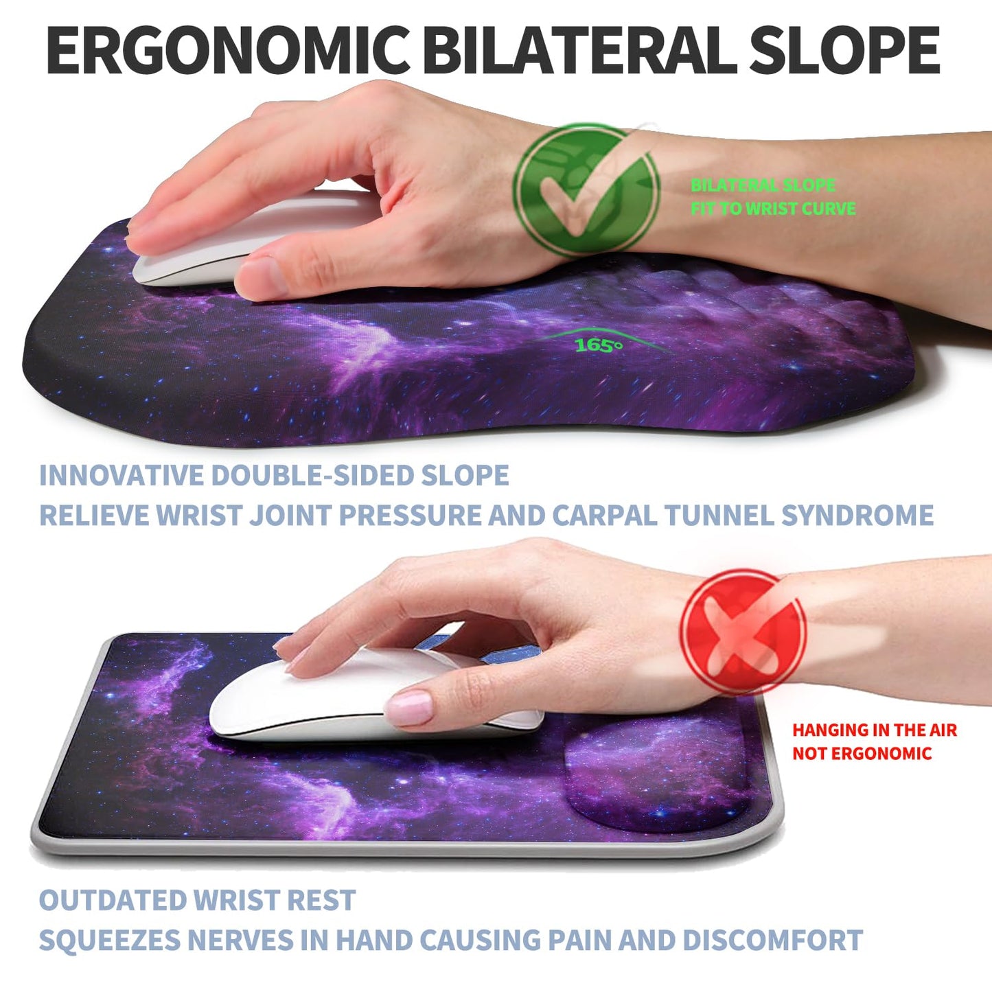 Gleamtide Ergonomic Raised Mouse Pad Wrist Support with Bilateral Slope Memory Foam Mousepad for