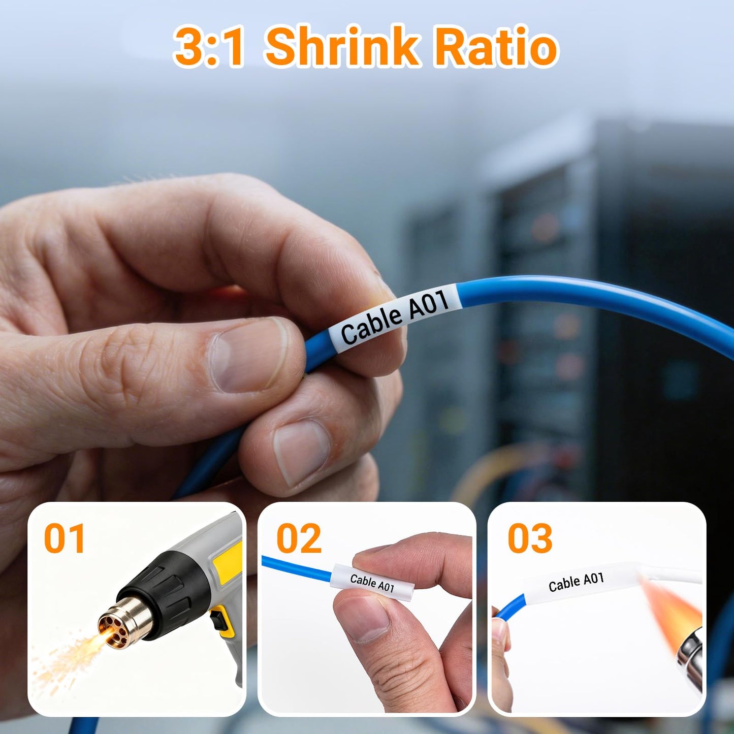 15-Pack 18051 Replace for DYMO Rhino Heat Shrink Tube Labels 1/4'' 6mm