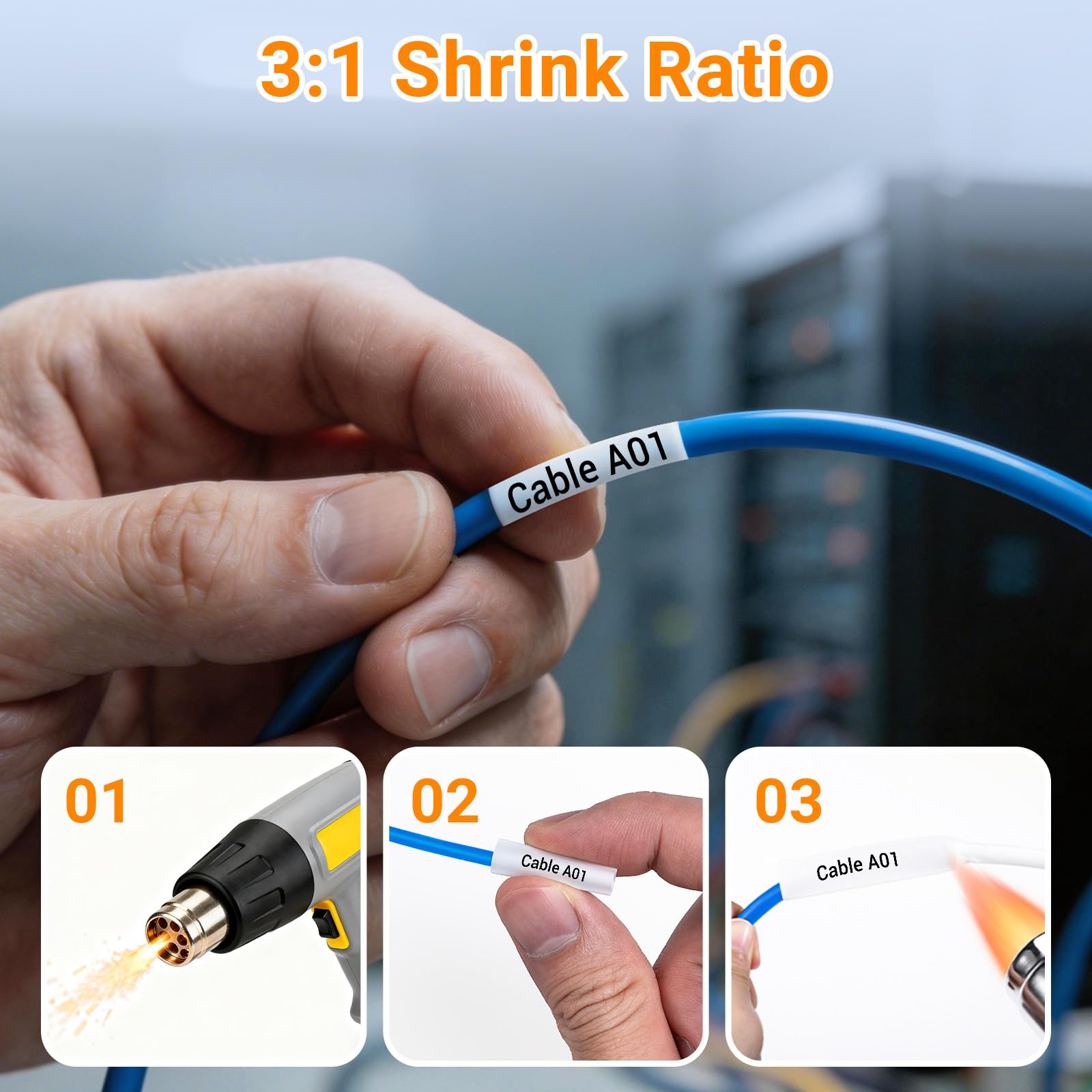15-Pack 18051 Replace for DYMO Rhino Heat Shrink Tube Labels 1/4'' 6mm