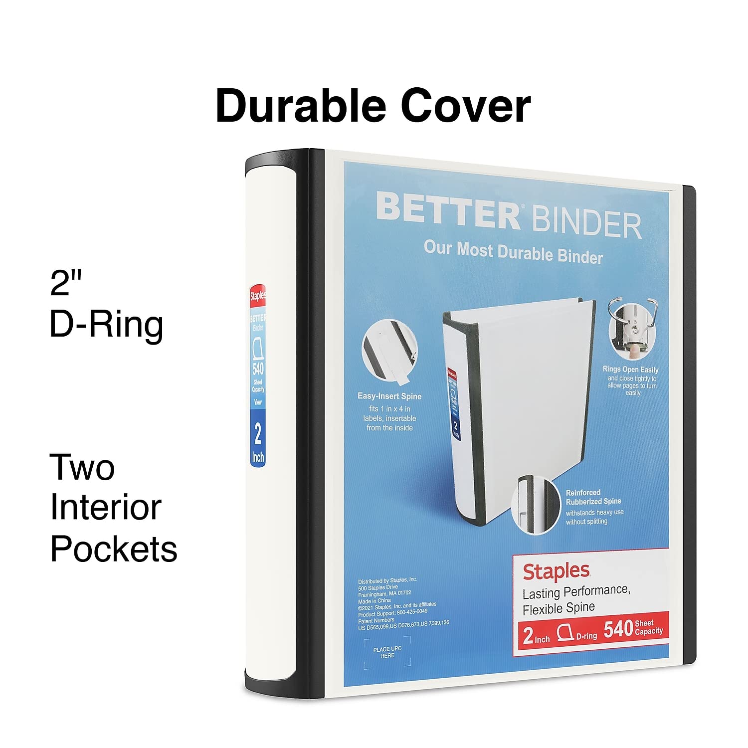 Staples Better Binder, 2-Inch 3-Ring, White, Locking Rings, 2-Pack