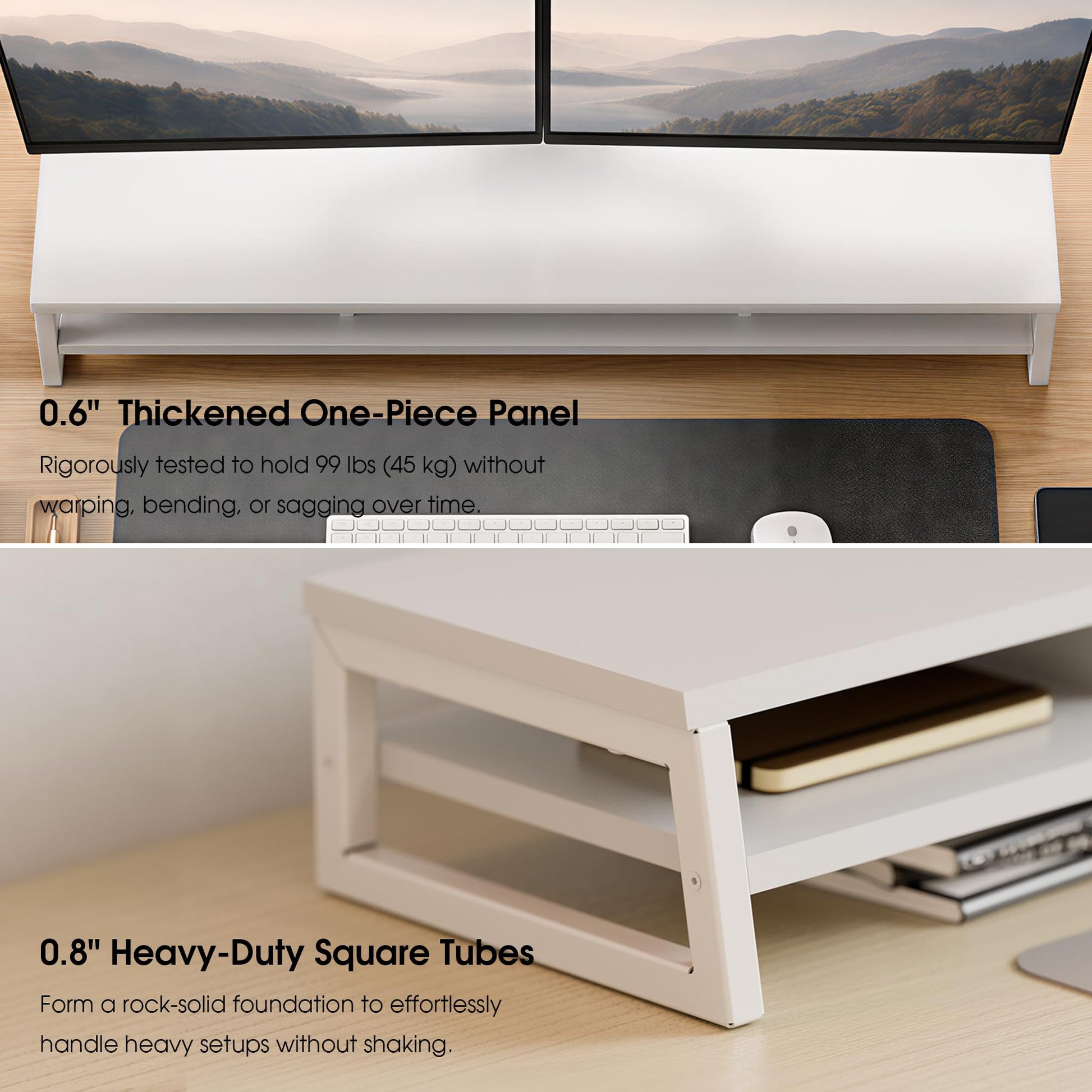 Fenge Dual Monitor Riser for Desk, Open Shelf with 3 Storage Compartments