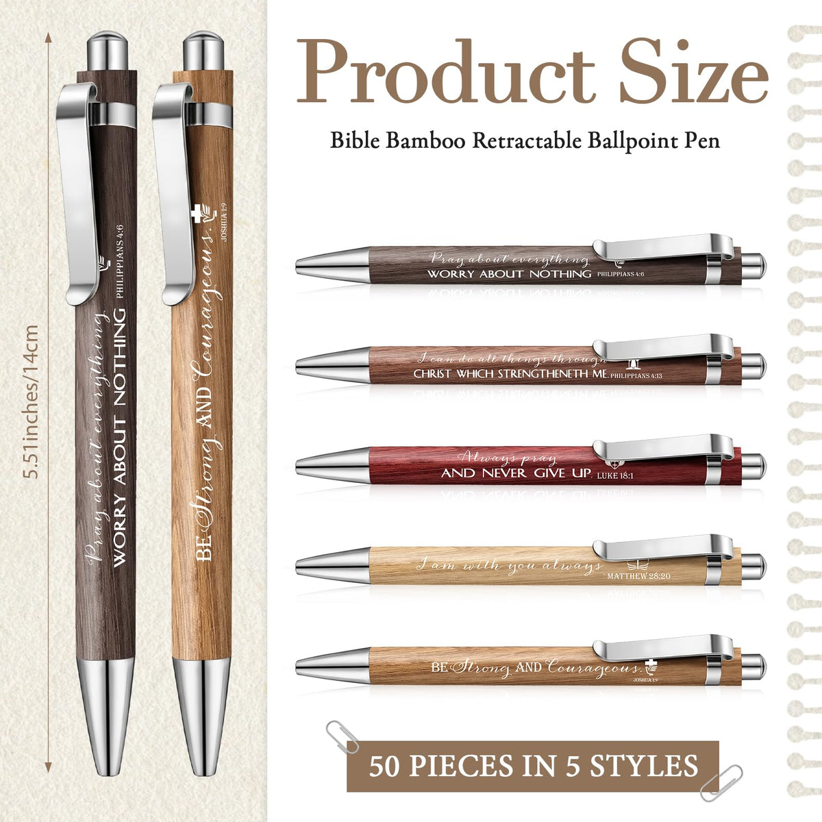 Fumete Religious Gifts Bulk Bible Verse Bamboo Pens, Wood Color