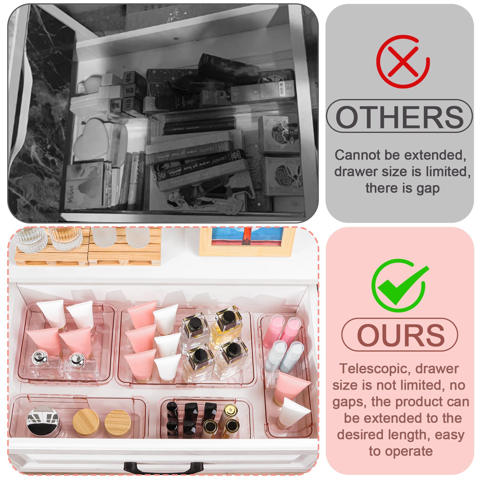 25 Pcs Clear Drawer Organizer, Adjustable Drawer Storage Box, 3-Size Desk Drawer Organizer, Acrylic