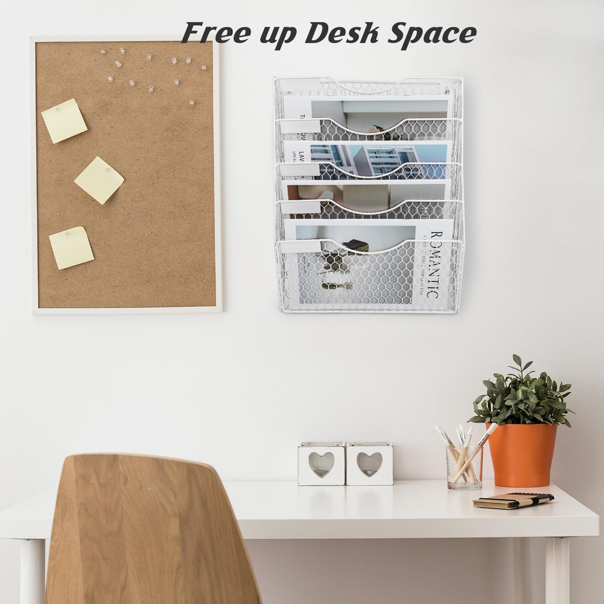EASEPRES Mail Organizer Wall Mount Hanging File Holder Storage, Metal Chicken Wire Magazine Rack 5