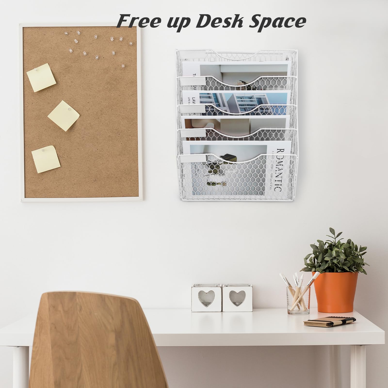 EASEPRES Mail Organizer Wall Mount Hanging File Holder Storage, Metal Chicken Wire Magazine Rack 5
