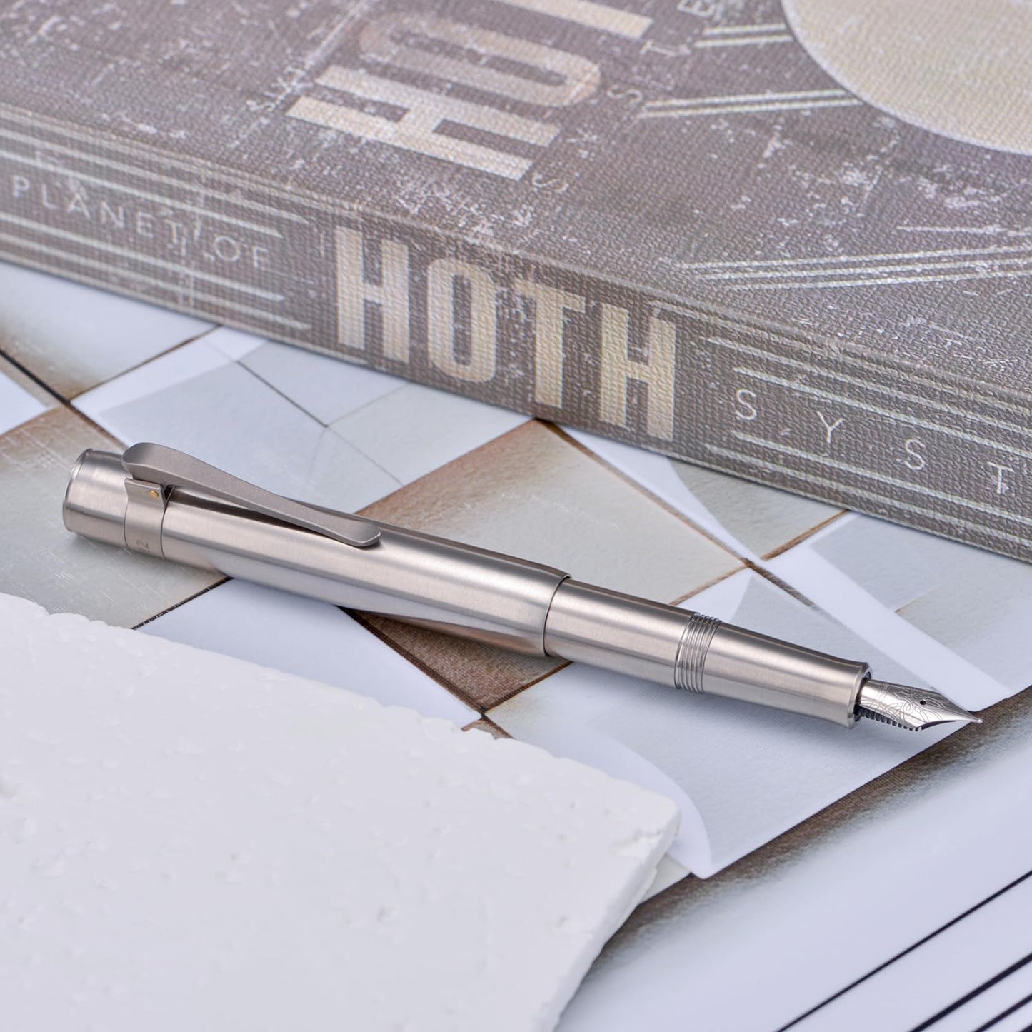 HONG DIAN M2 Titanium Mini Fountain Pen, Fine Soft Nib & Sleek Shape Metal Short Pocket Travel Pen