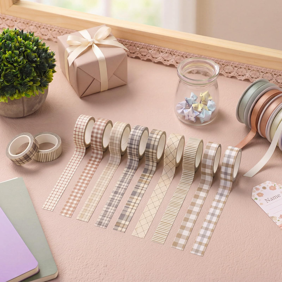 YooNotee 12 Rolls Floral Washi Tape Set,Retro,Plaid