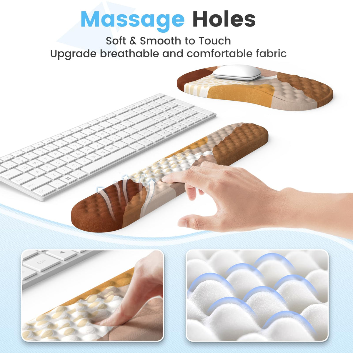 HAOCOO 3-Pcs Ergonomic Desk Pad Set with Wrist Support, Coffee Boho
