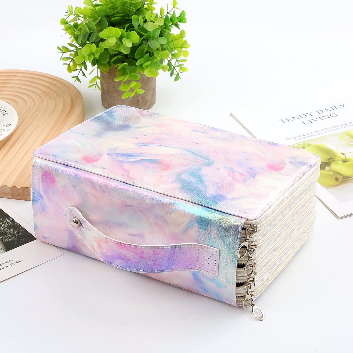 Lbxgap Portable Colored 250 Slots Pencil case Organizer with Printing Pattern for Watercolor Pens