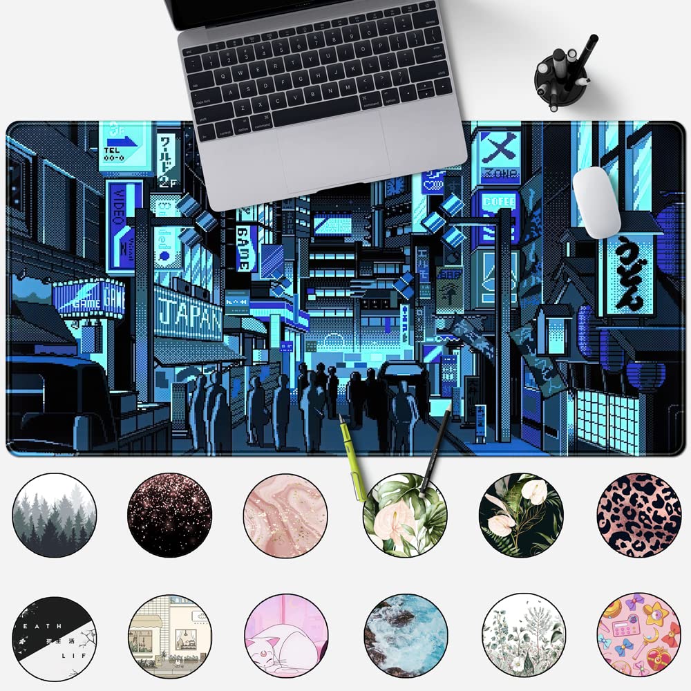 Japanese Gaming Arcade Blue Large Gaming Mouse Pad Keyboard Desk Pad Extended Mouse Pad Gaming