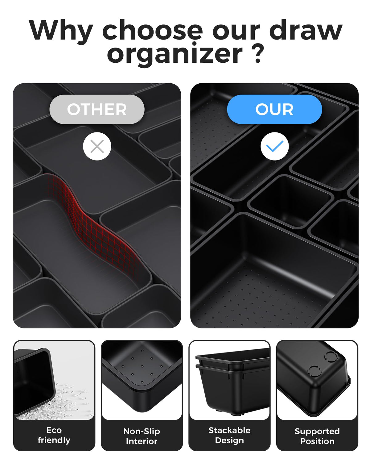 BiuLeon 25 PCS Plastic Drawer Organizers Set, 4-Sizes Vanity and Makeup Organizer, Desk and