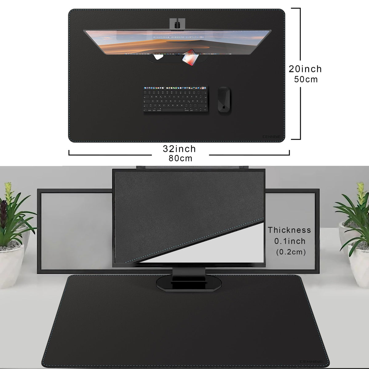 CENNBIE Leather Desk Mat - 31.4" x 19.6" Computer Desk Pad (Black)