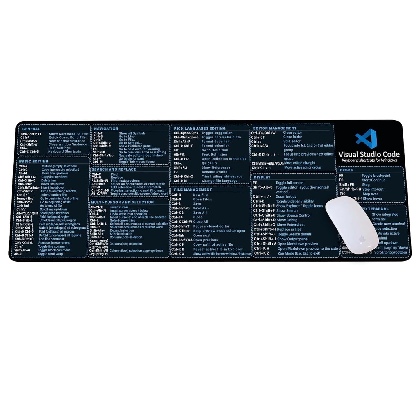 Visual Studio Code Shortcuts Mouse mat for Designer, Quick Reference Guide, Cheats Sheet Mouse Pad