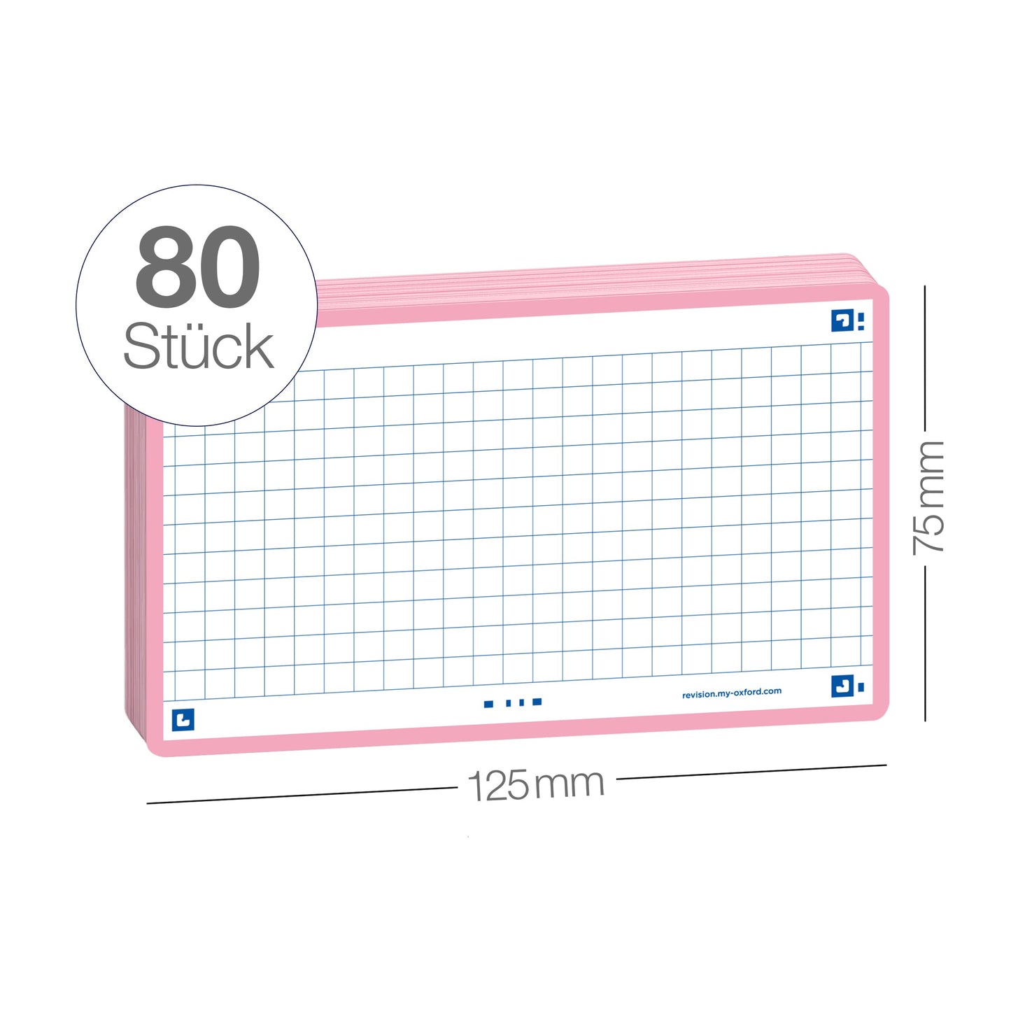 Oxford Flash 2.0 Pack of 80 Flash Cards Size 7/5 x 12.5 cm Small Squares on Both Sides - Navy Blue