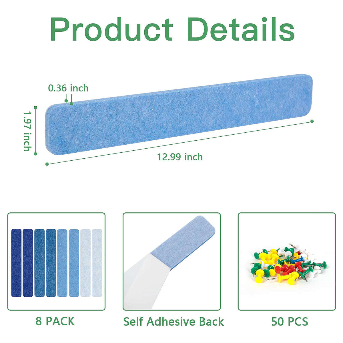 8 Pcs Felt Pin Board Bar Strips Bulletin Board for Bedrooms Offices Home Wall Decoration, Notice
