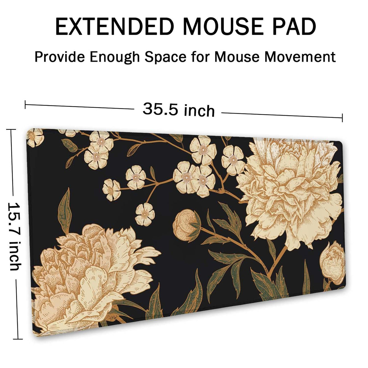 SSOIU White Peony Desk Pad, Beige Desk Protector, Green Desk Blotter, Floral Keyboard Mat, Extended