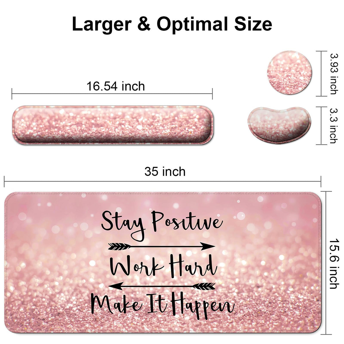 4 in 1 Mouse Pad and Keyboard Wrist Rest,Large Desk Mat,Coaster Set-Pink