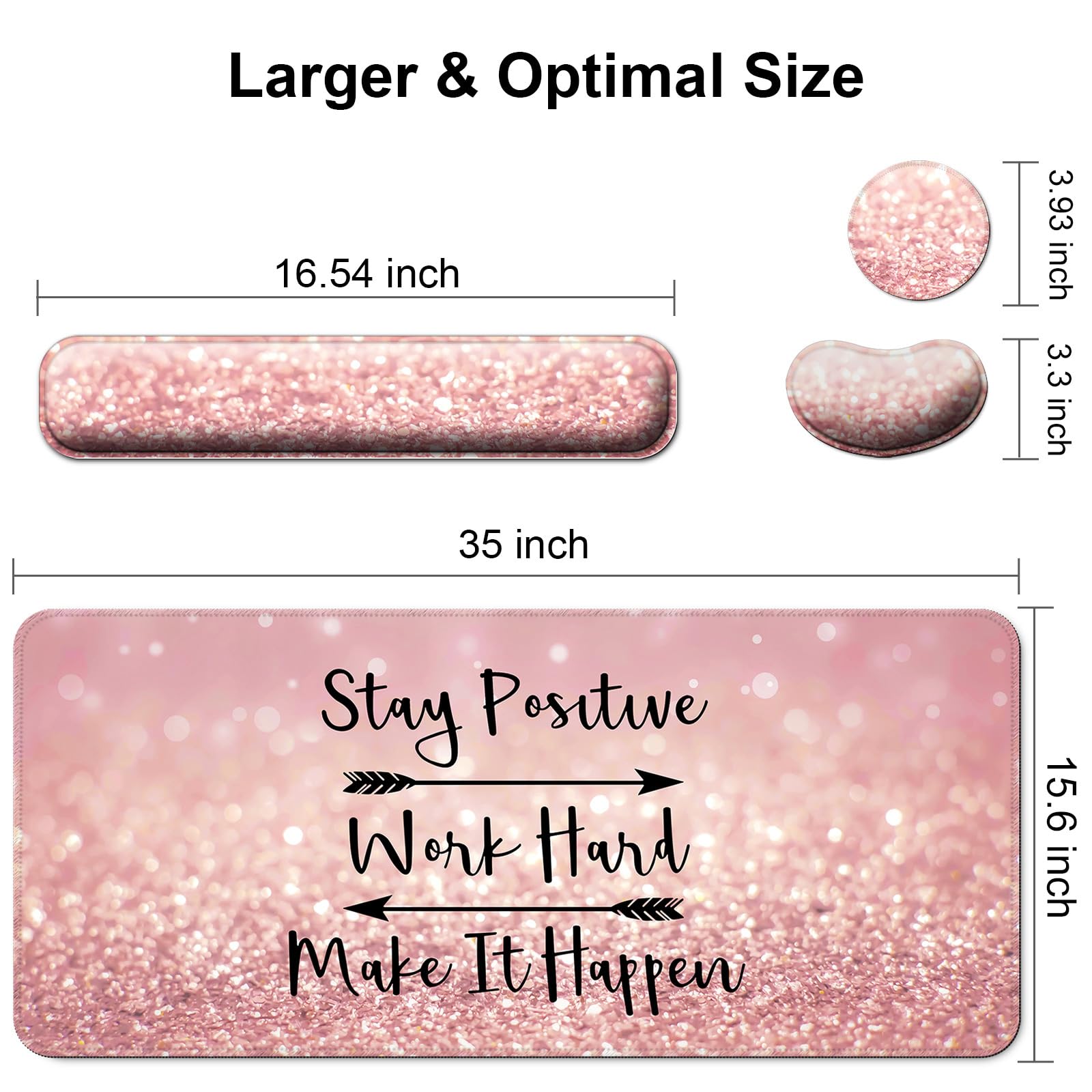 4 in 1 Mouse Pad and Keyboard Wrist Rest,Large Desk Mat,Coaster Set-Pink