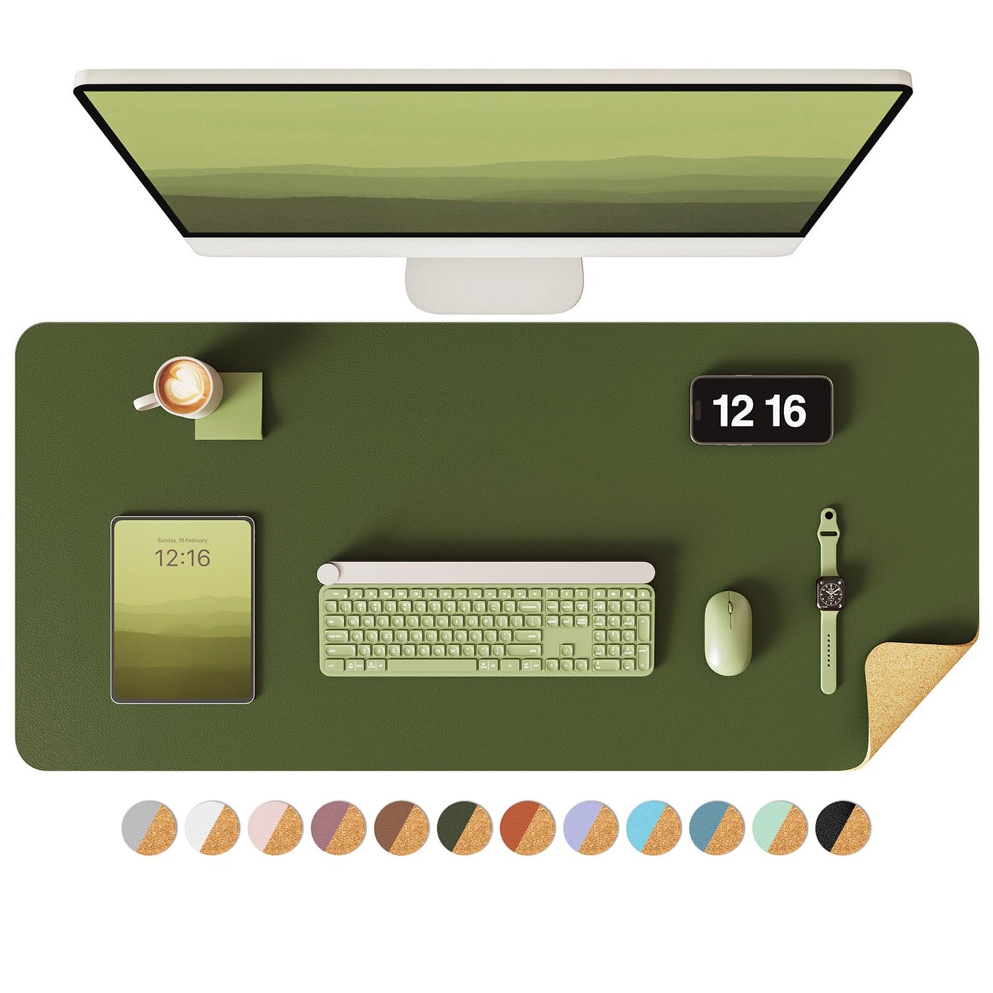 YSAGi Double-Sided Desk Pad, 35.4"x17"Leather Desk Mat, Eco Cork Desk Pad Protector,Large Mouse