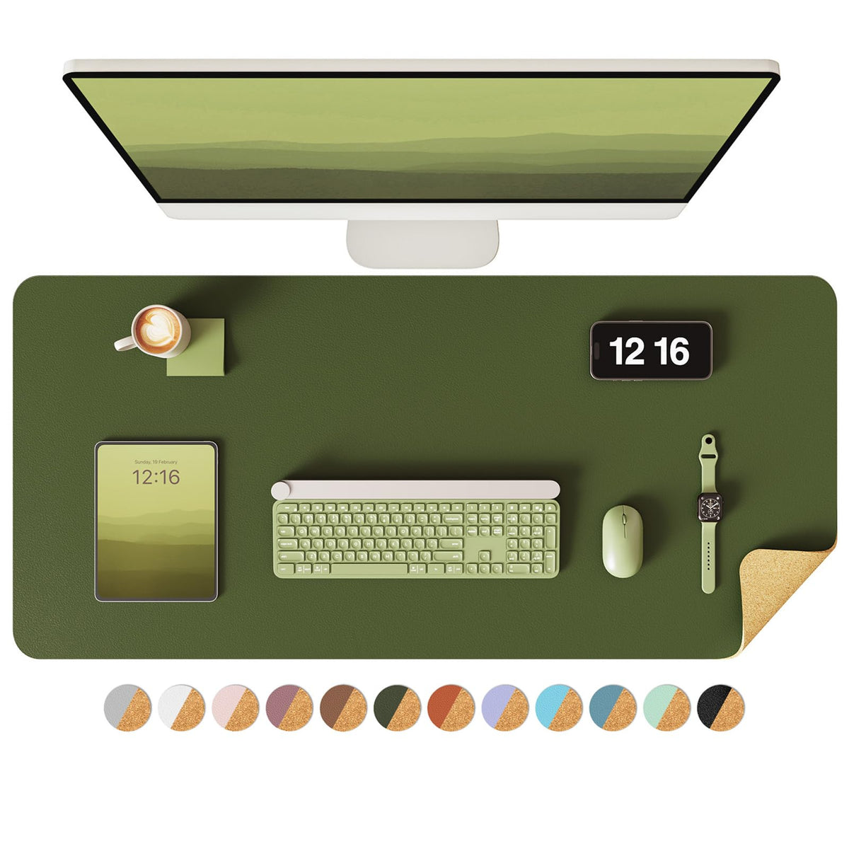 YSAGi Double-Sided Desk Pad, 35.4"x17"Leather Desk Mat, Eco Cork Desk Pad Protector,Large Mouse