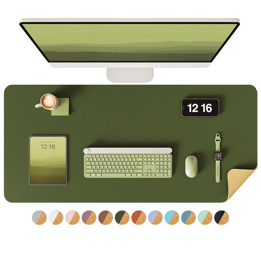 YSAGi Double-Sided Desk Pad, 35.4"x17"Leather Desk Mat, Eco Cork Desk Pad Protector,Large Mouse