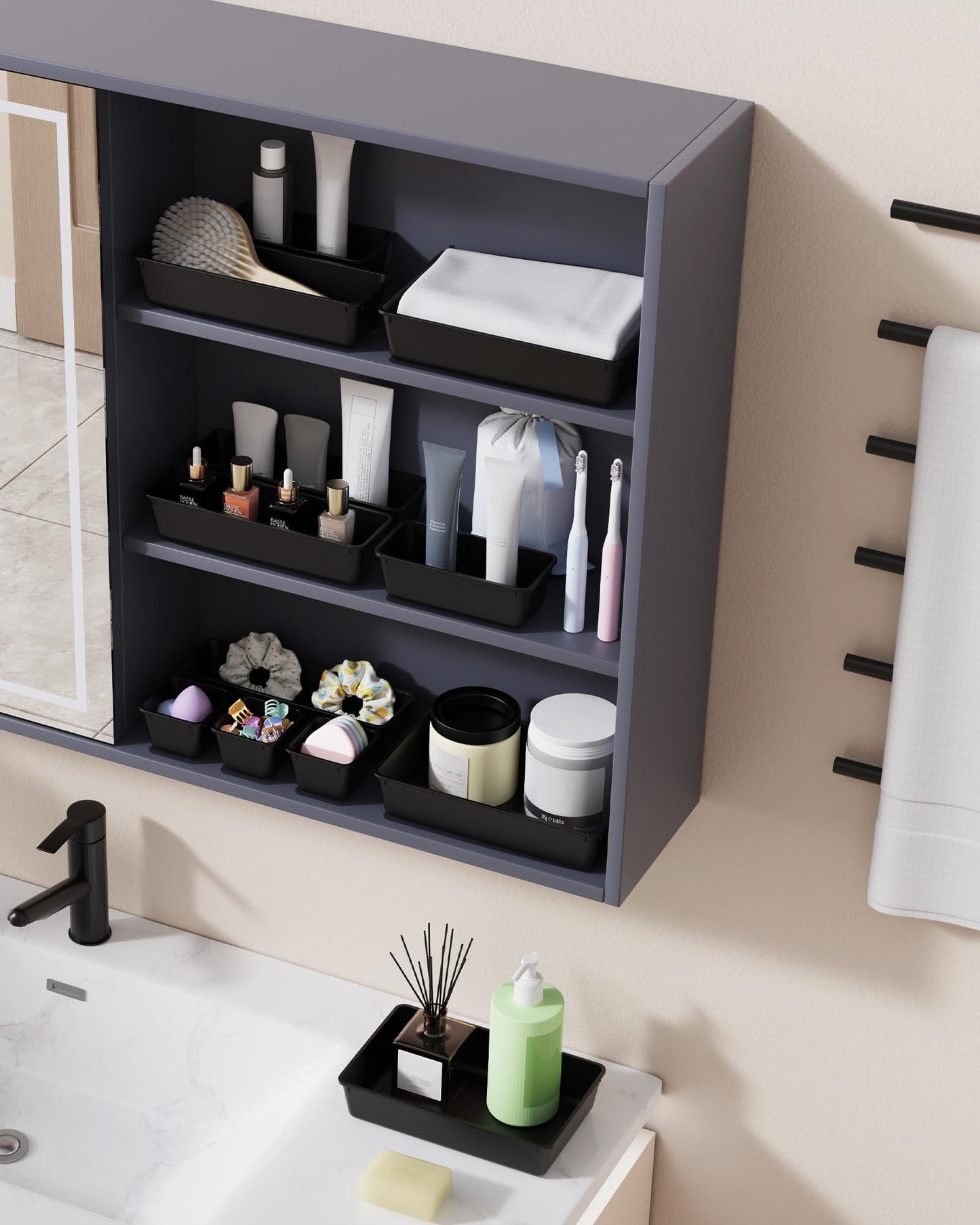 BiuLeon 25 PCS Plastic Drawer Organizers Set, 4-Sizes Vanity and Makeup Organizer, Desk and