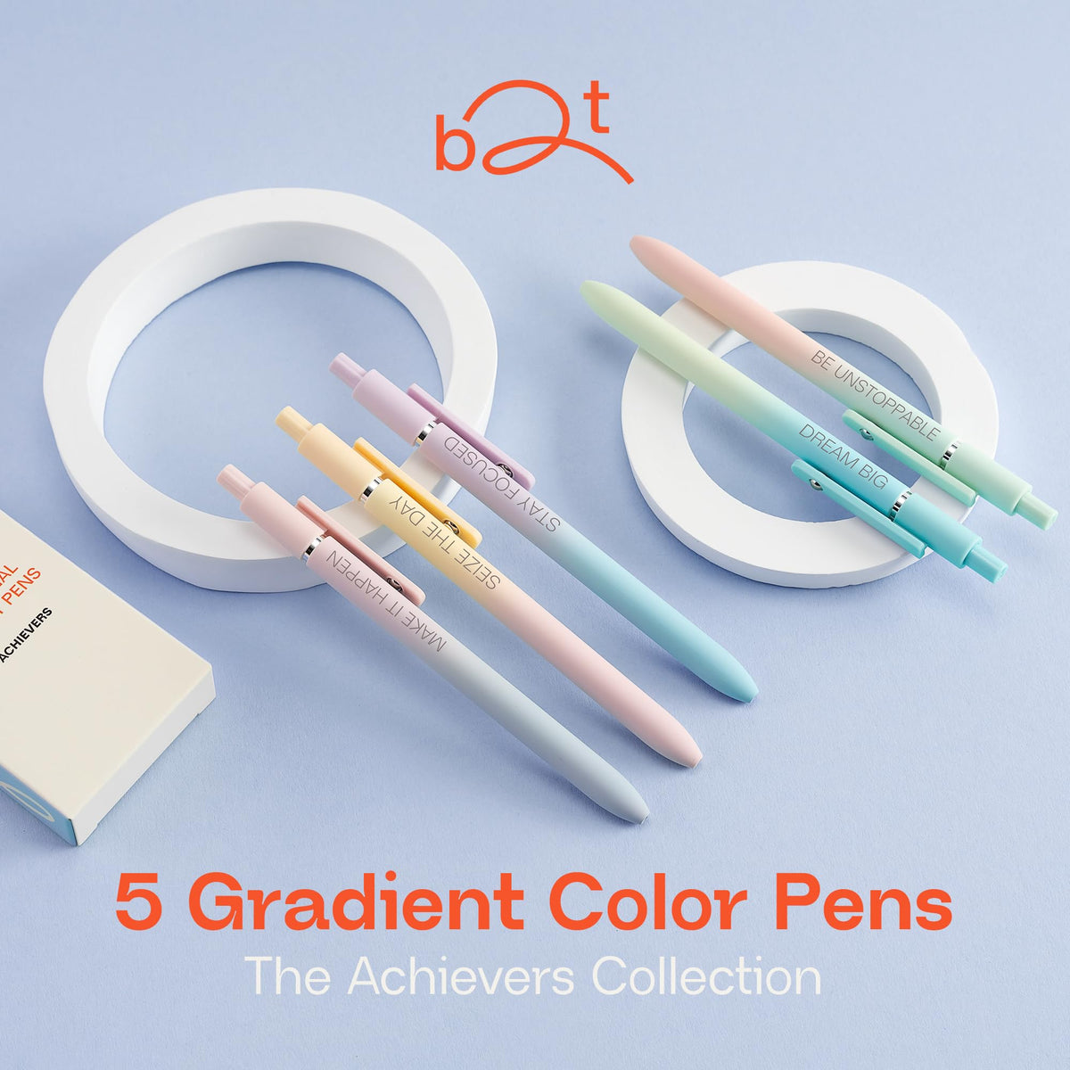 BETTER TOGETHER Achievers Inspirational Gel Pens for Women, 5 Pack Gradient 0.5mm Fine Point, Quick