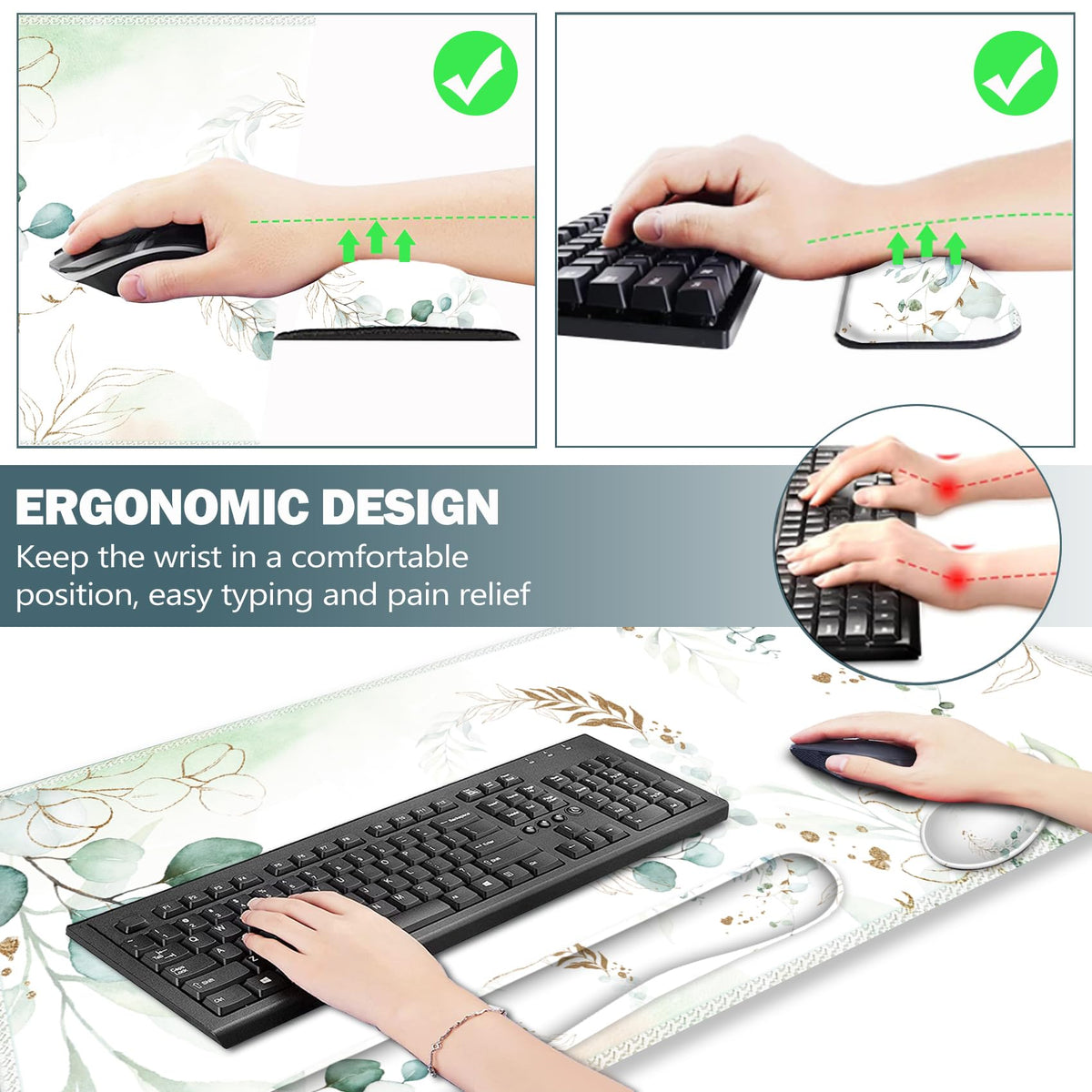 ARTSO Gaming Mouse Pad Wrist Support Set, XXL Large Desk Mat Mousepad + Keyboard Wrist Support+
