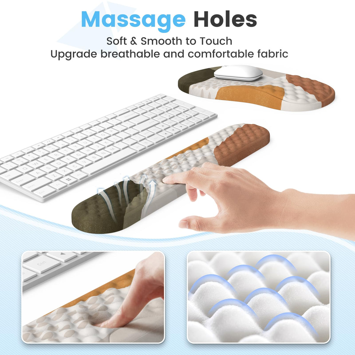 HAOCOO Memory Foam Wrist Rest Set with Mouse Pad, Keyboard Support,Beige