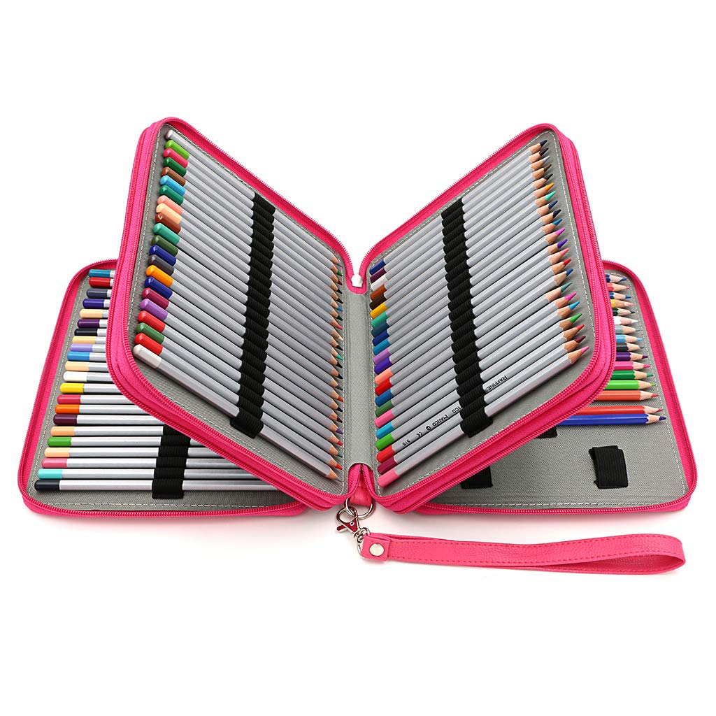 BTSKY Deluxe PU Leather Pencil Case For Colored Pencils - 120 Slot Pencil Holder with Handle Strap