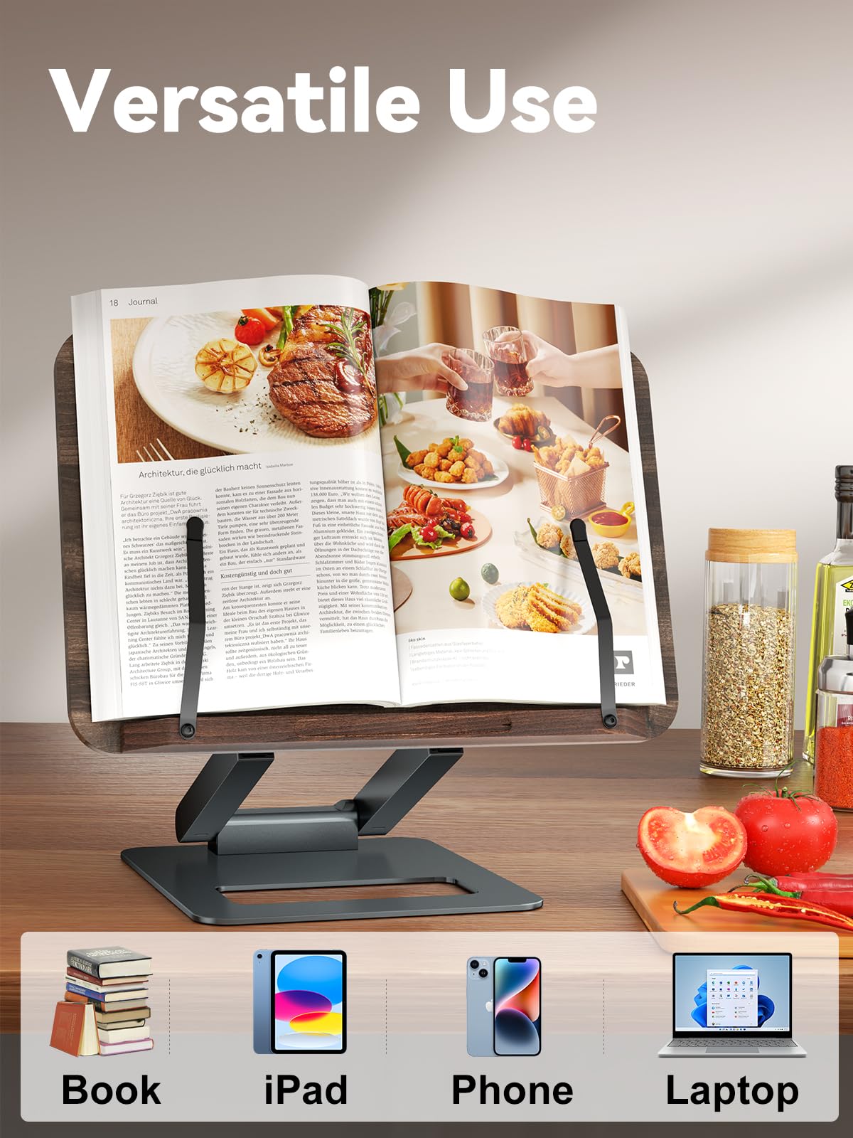 Tounee Book Stand, Telescopic Book Holder Stand, Adjustable Height Pull Out Design Ergonomic