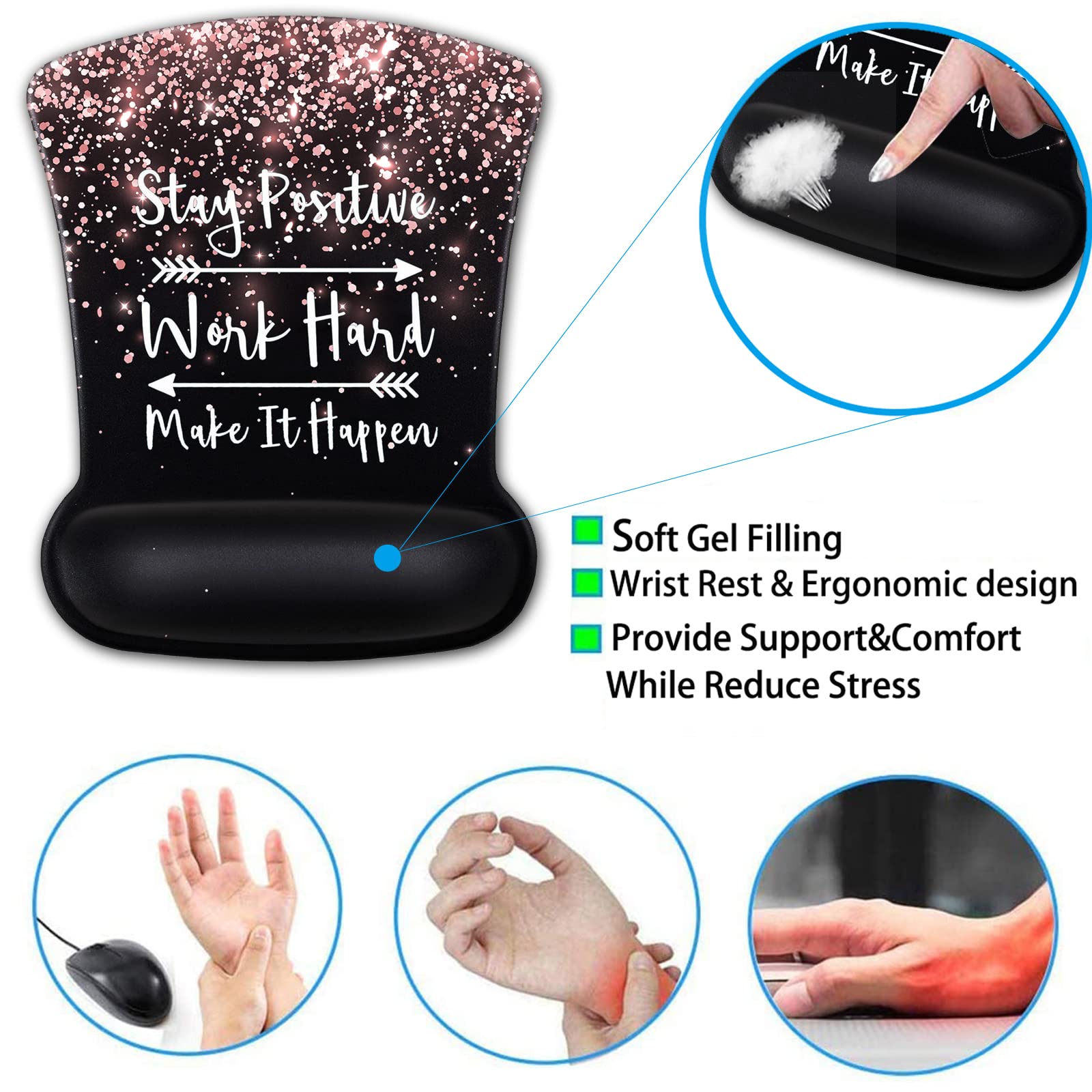 Ergonomic Gel Mouse Pad with Wrist Support, Keyboard Wrist Rest, Non-Slip PU Base for Home Office