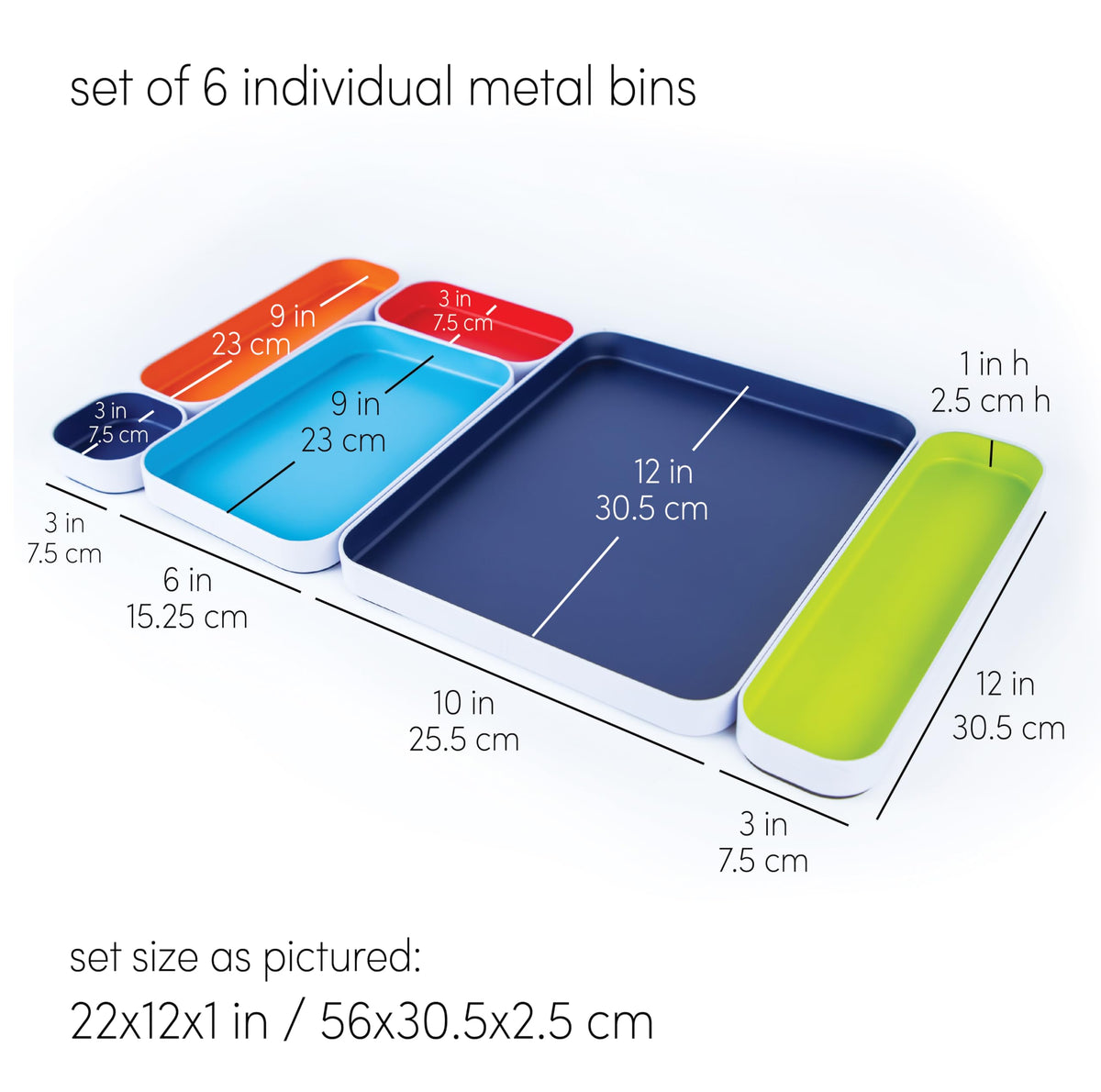 Three by Three Seattle Metal Drawer Organizer Tray Set, 10-Pc (Assorted)