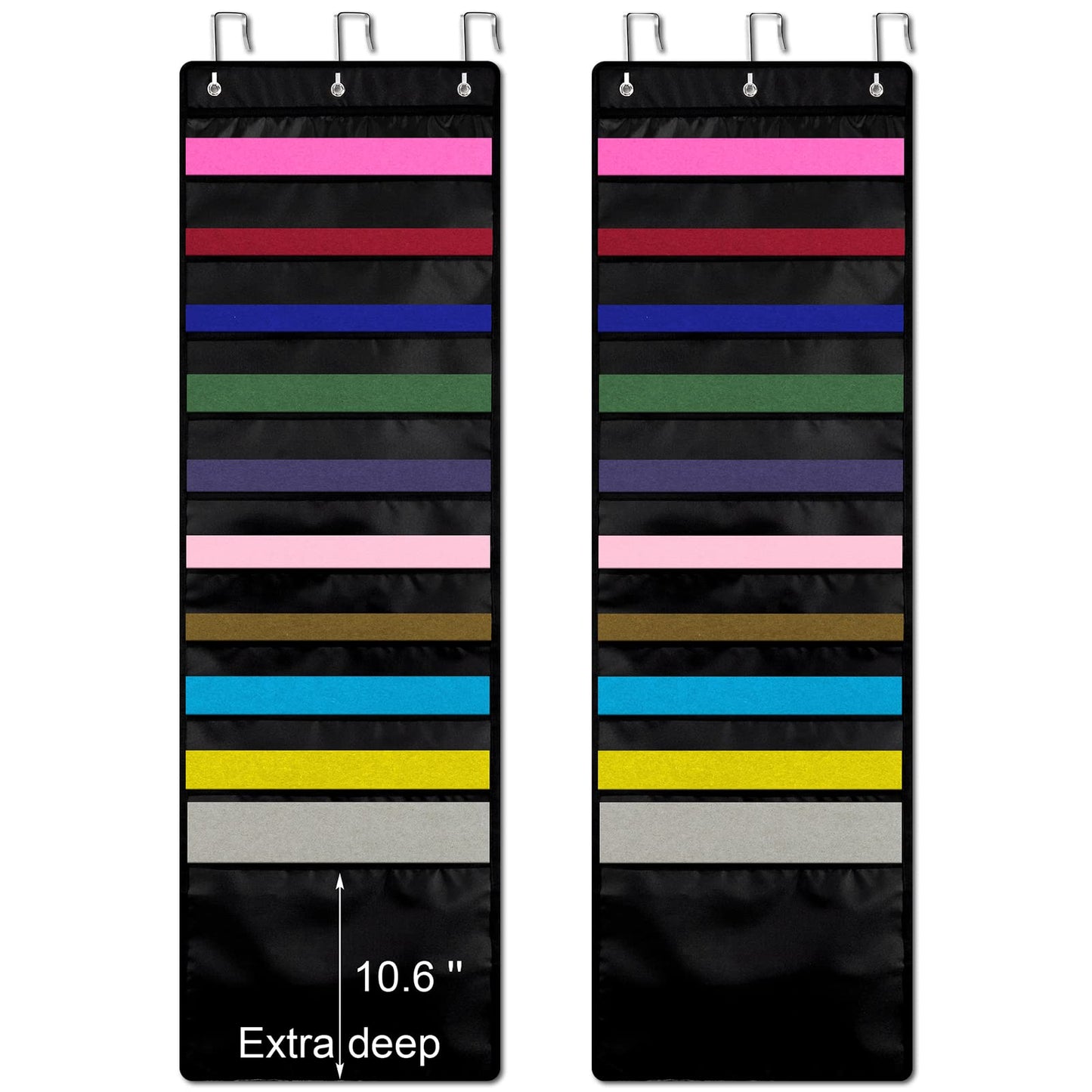 Henoyso 2 Pcs Hanging Wall File Storage 10 Pocket Paper Organizer, Black