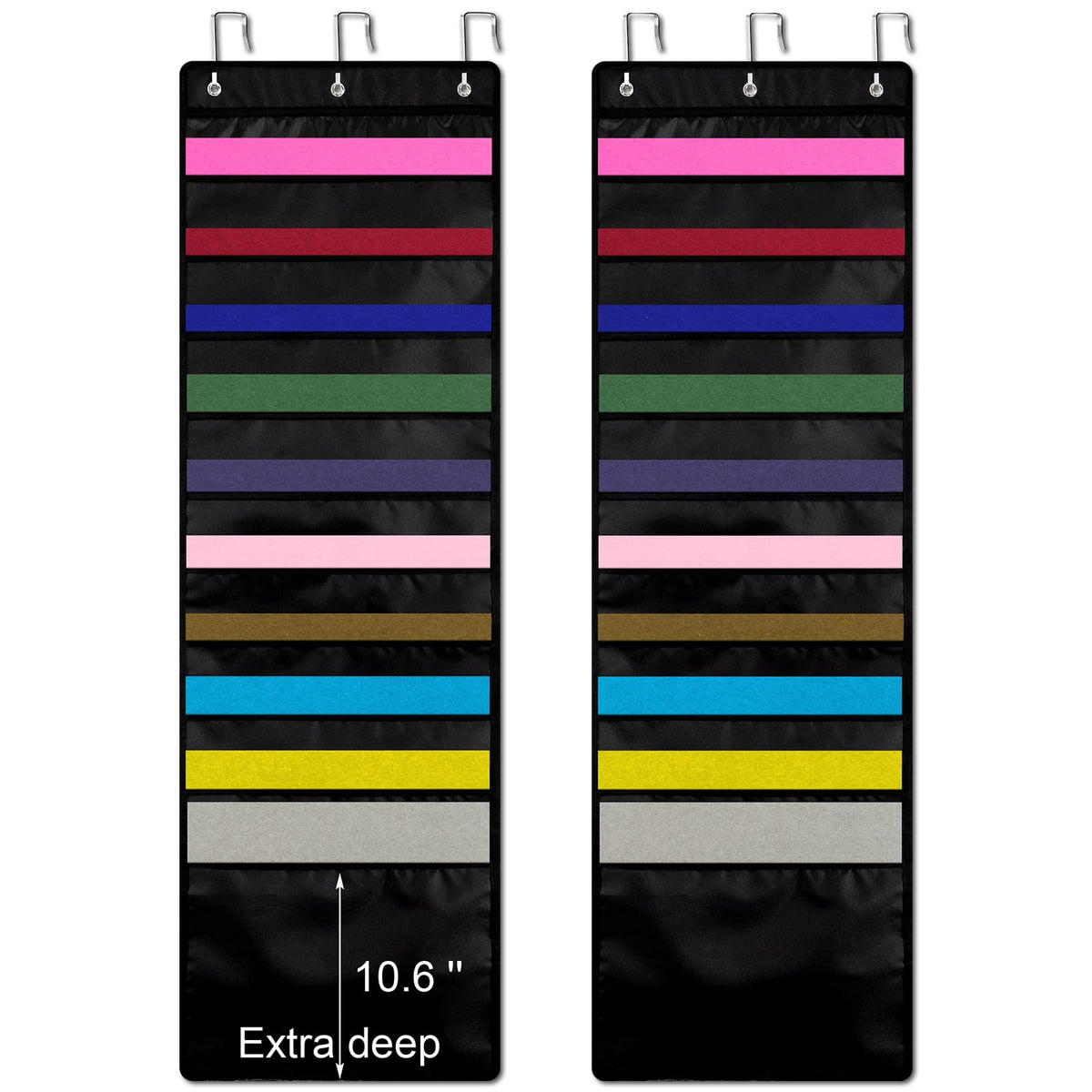 Henoyso 2 Pcs Hanging Wall File Storage 10 Pocket Paper Organizer, Black