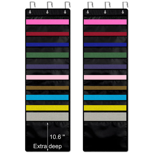 Henoyso 2 Pcs Hanging Wall File Storage 10 Pocket Paper Organizer, Black