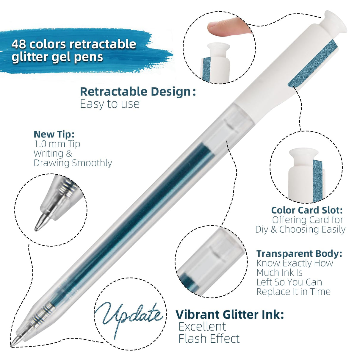 CAISEXILE 48 Retractable Glitter Gel Pens for Art Journals