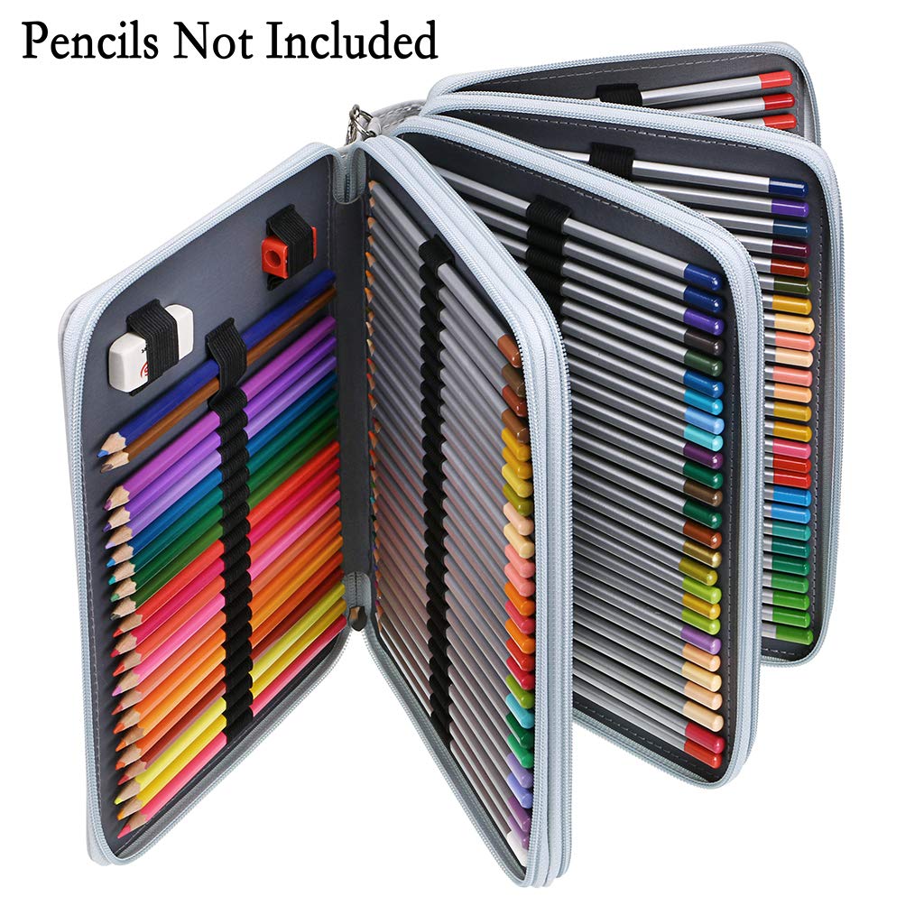 BTSKY 200 Slots Colored Pencil Organizer - Deluxe PU Leather Pencil Case
