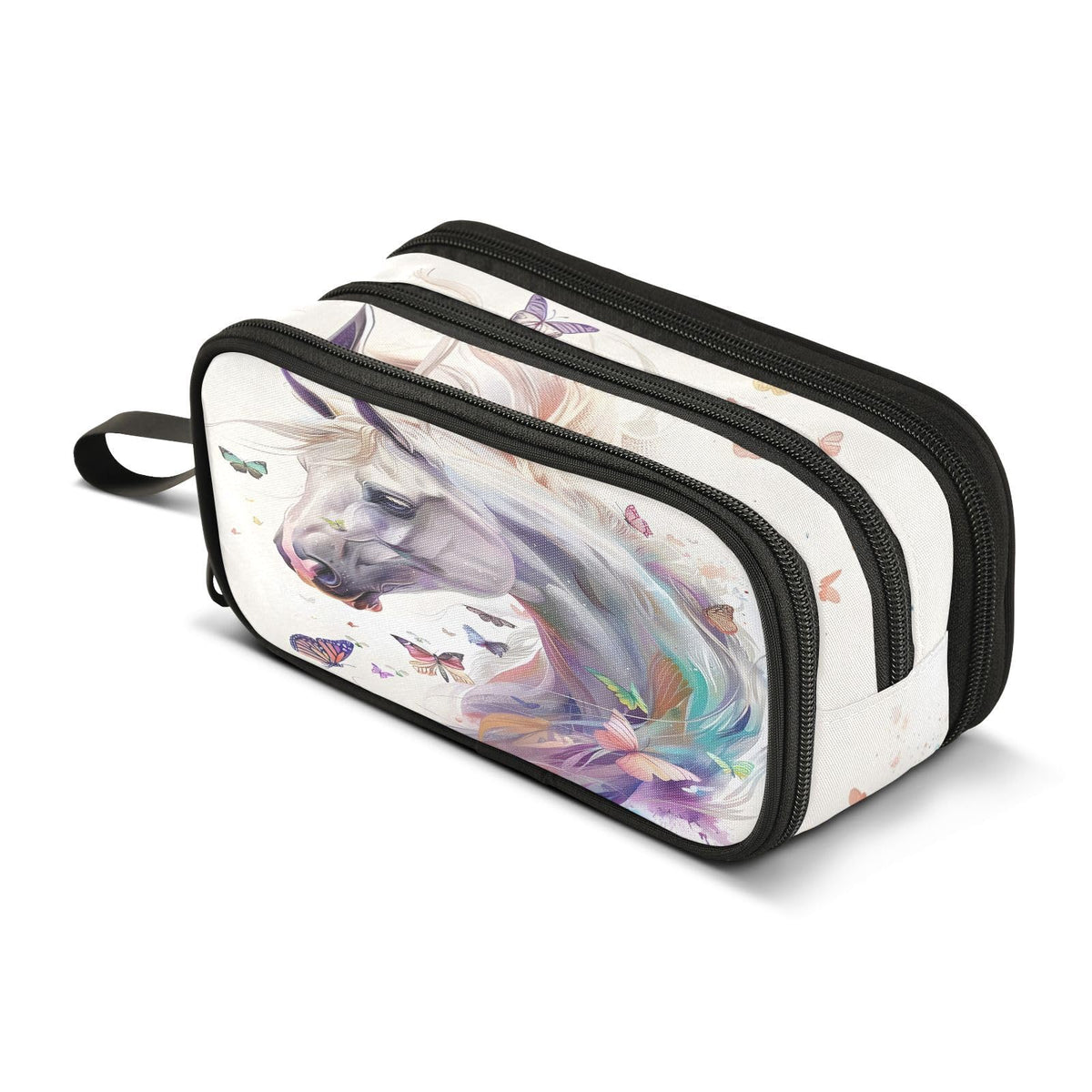 BOENLE White Horse Butterflies Pencil Case Box Boys Girls Large Pencil Pouch with Zipper