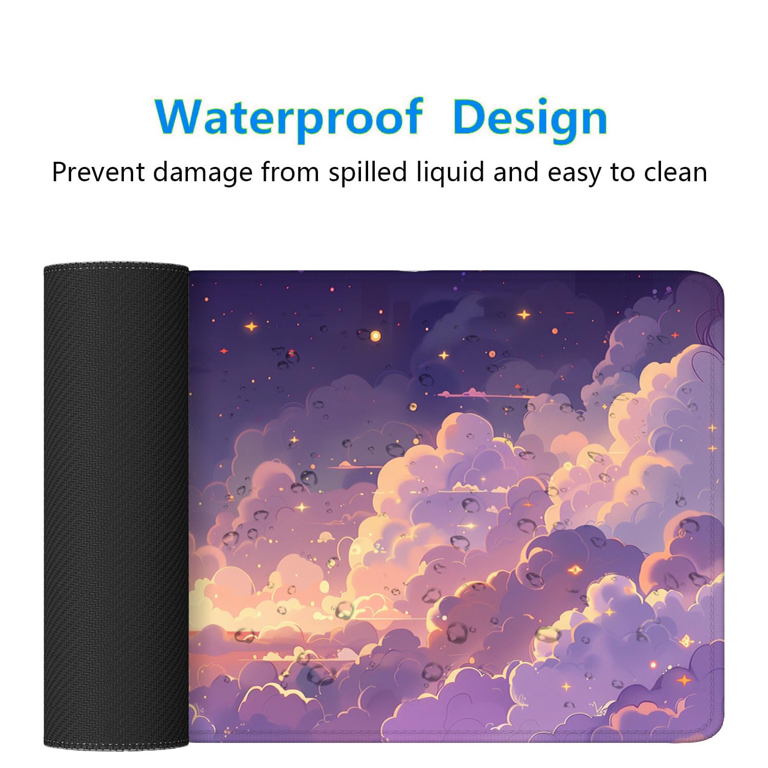 Cute Gaming Mouse Pad Desk Pad Kawaii Pink Purple Gold Clouds Mousepad XL Large Gaming Mouse Pad