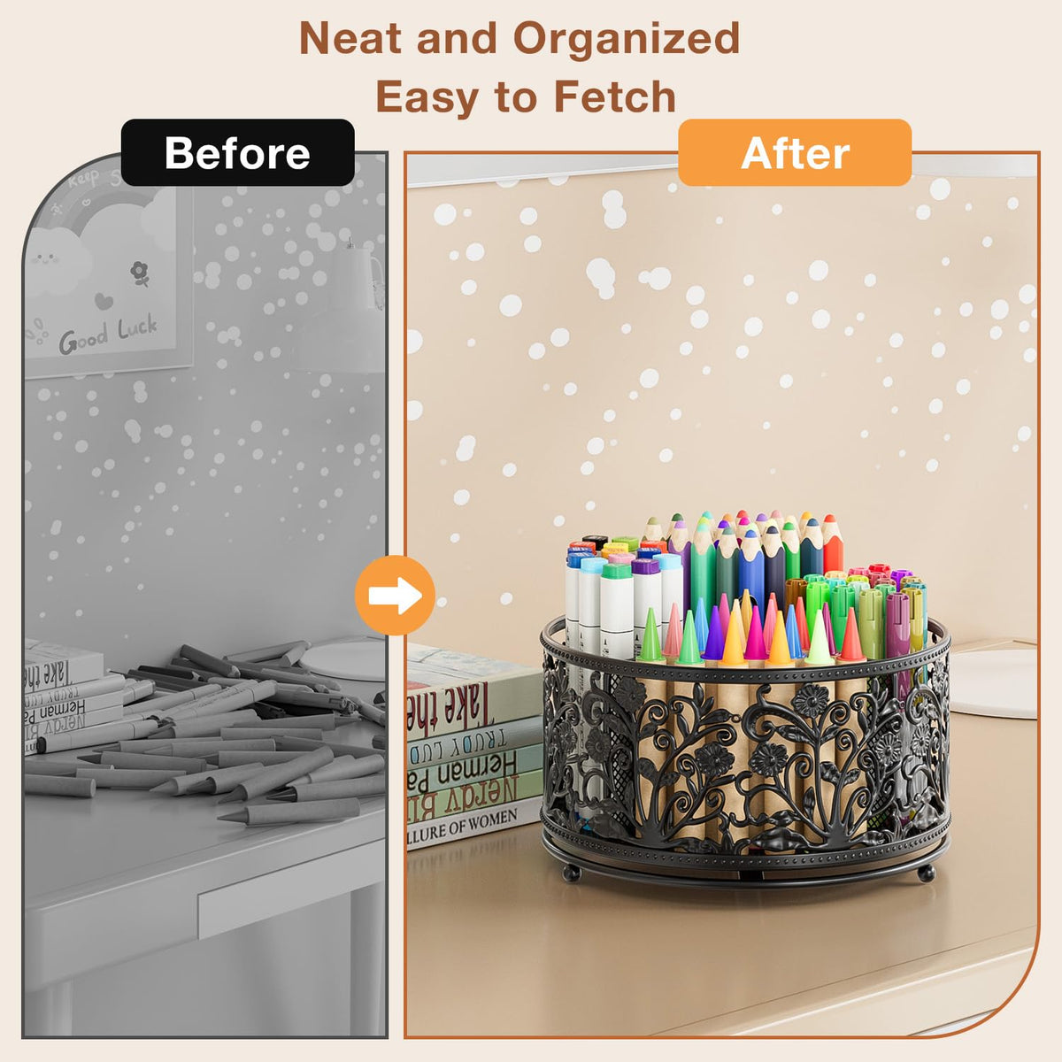 EKNITEY Pencil Holder for Desk - 360° Rotating Pen Holder Organizer Caddy
