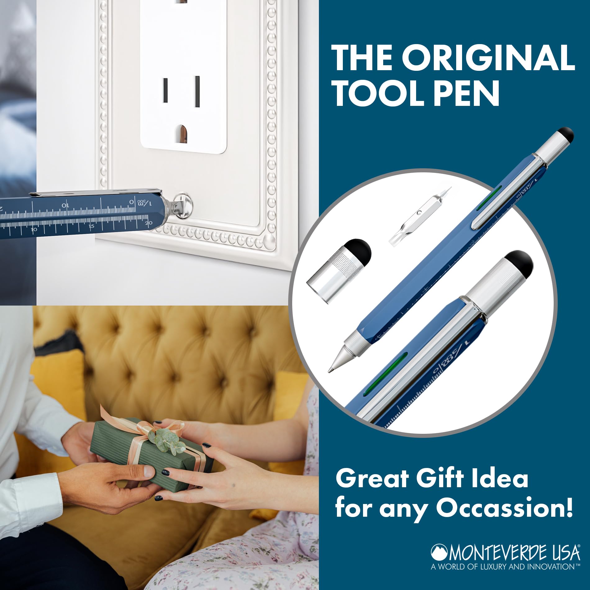 Monteverde USA 9-in-1 Tool Ballpoint Pen in Blue – Multifunctional Pen with Stylus, Screwdrivers