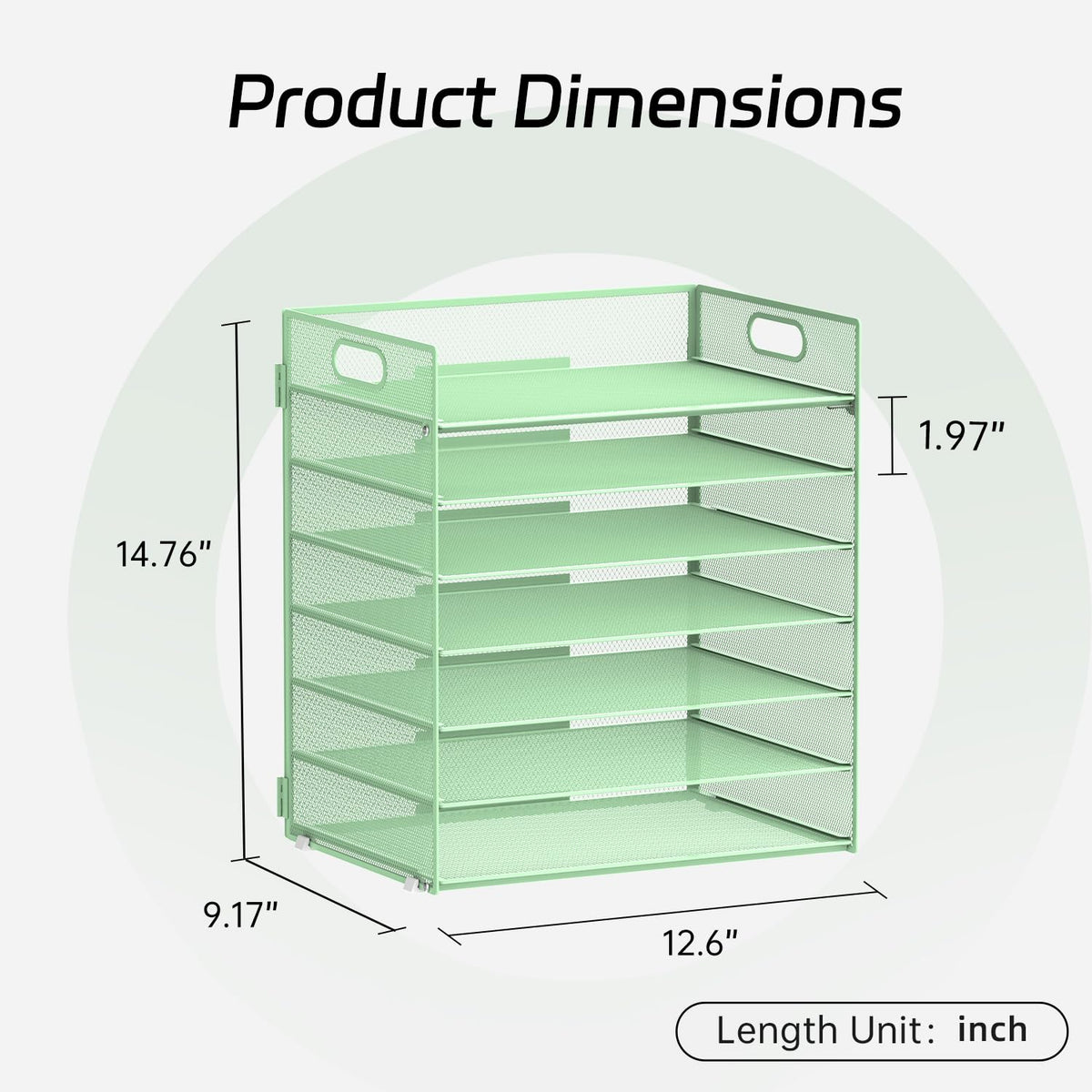 7 Tier Paper Organizer for Desk with Letter Trays & Handle Mint Green