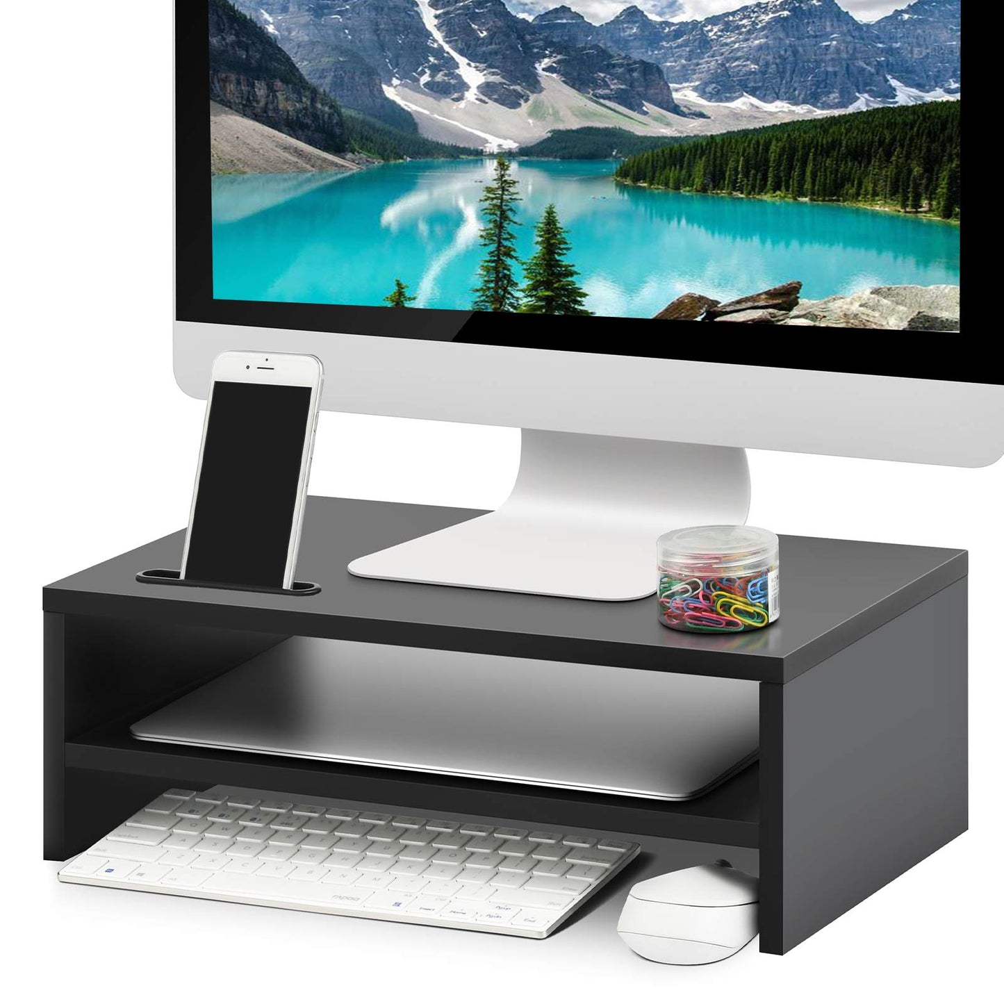 Marbrasse Monitor Stand Riser, 2 Pack 16.5 Inch 2 Tier Computer Monitor Stand, Printer Shelf Stand