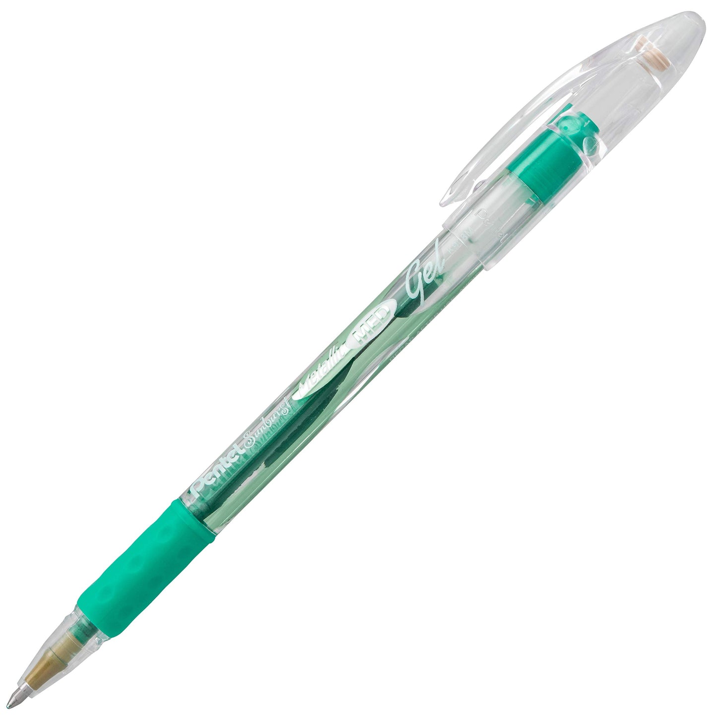 Pentel Sunburst Metallic Gel Pen, 0.8mm Tip Writes 0.4mm Line, Green/Transparent Barrel Green Ink